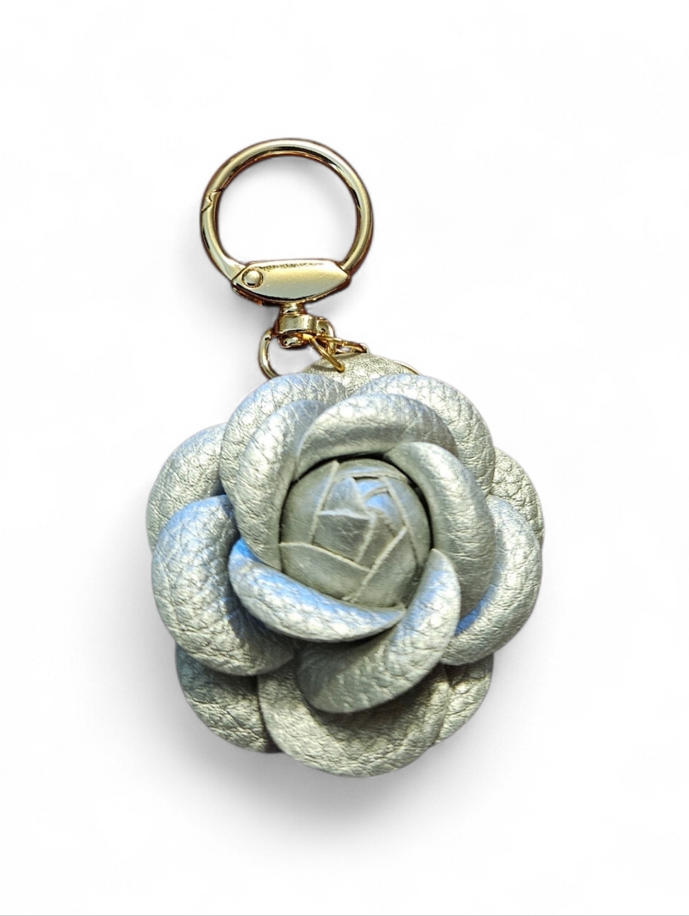 Camellia Flower Fashion Bag Charm /Keychain - SILVER ~ NWOT
